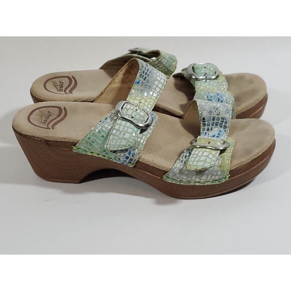 Dansko Sophie Irlidescent Reptile Print Slip On Mules Sandals 37/US 6.5 Beachy - Picture 8 of 13